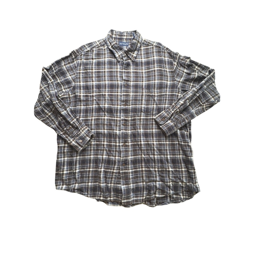Mens XXL Blue Brown Plaid Flannel Shirt Cotton Grunge 90s Workwear Lumberjack